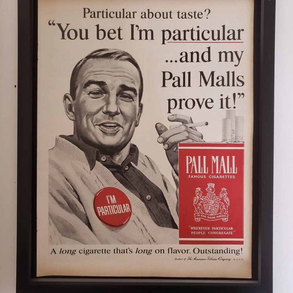 11x14 Original Vintage 1960s Pall Mall cigarette framed poster advertising Ad